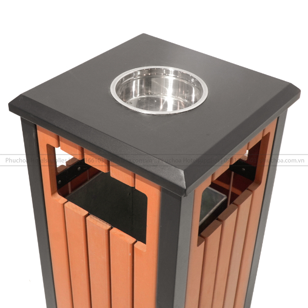 Thùng rác ngoài trời GPX-94S 6 Thùng rác ngoài trời nan gỗ nhựa