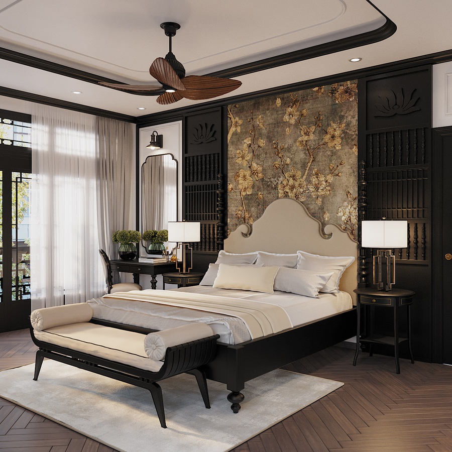 15+ mẫu giường đôi khách sạn được ưa chuộng nhất hiện nay 14 Giường khách sạn phong cách indochine
