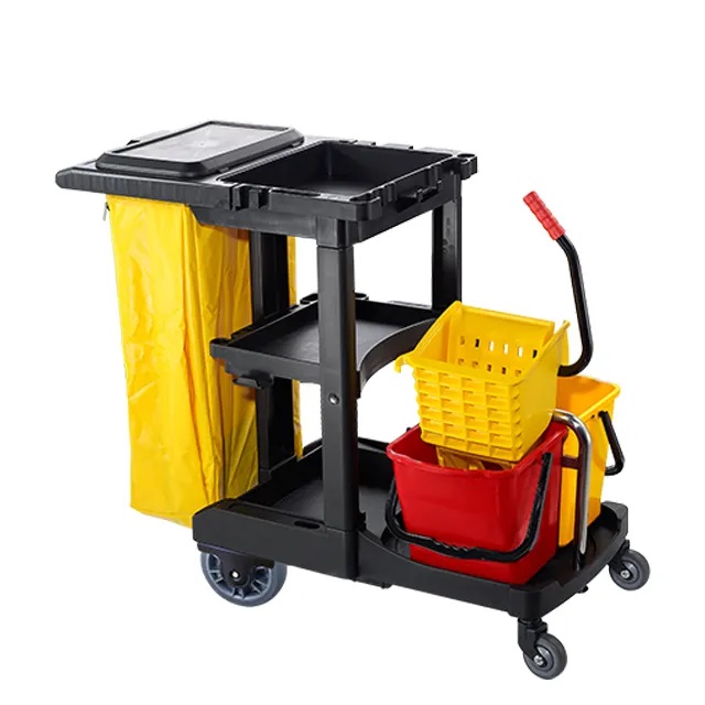 Các loại xe đẩy khách sạn phổ biến 2 Xe đẩy dọn vệ sinh chữ L